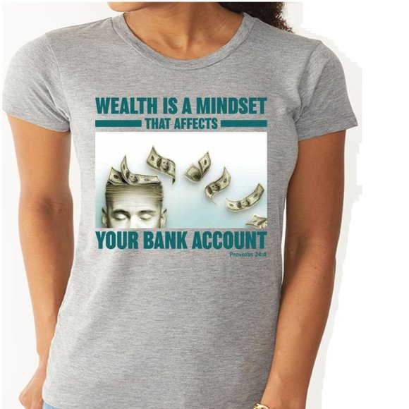 Inspiration Clothing Tops - Wealth Mindset Gray Short Sleeve Cotton T-Shirt